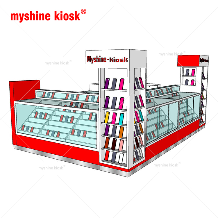 Mobile phone accessories shopping center showcase display cellphone repair mall kiosk design cell phone kiosk